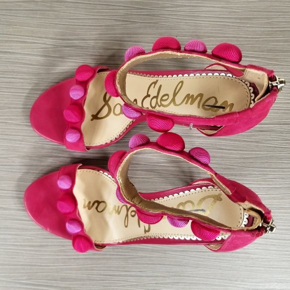 Sam Edelman Addison Pom Pom Heel Pump, Pink Leather, Womens Size 5 M / 35 - Picture 8 of 12